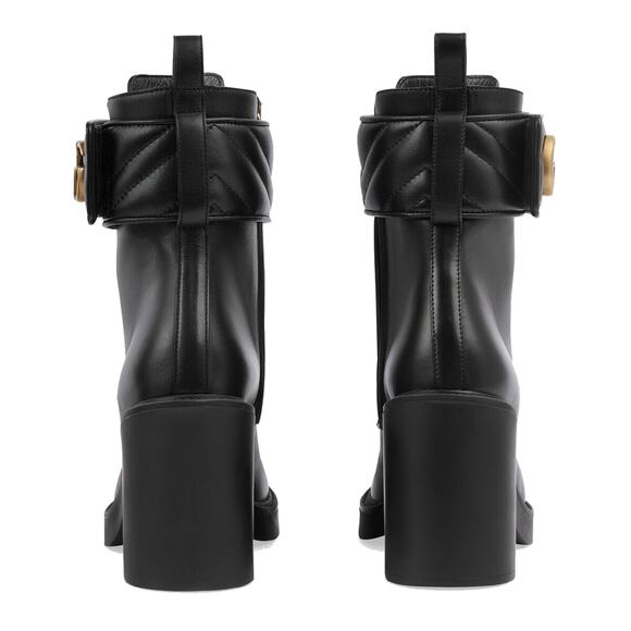 Gucci Double G Marmont Leather Combat Ankle Boots Lace up Black Gold 38 - Picture 5 of 10